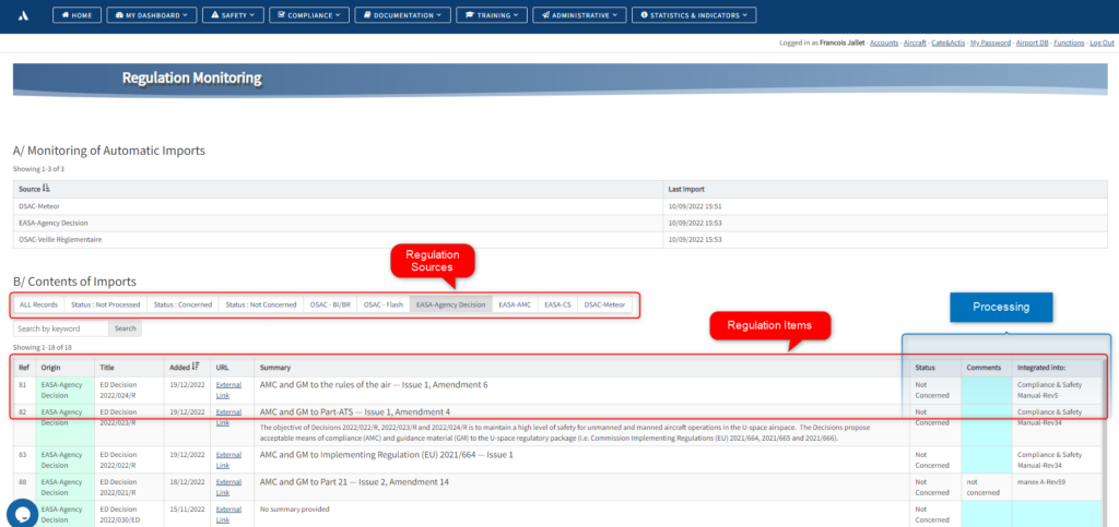 regulation monitoring aviacs