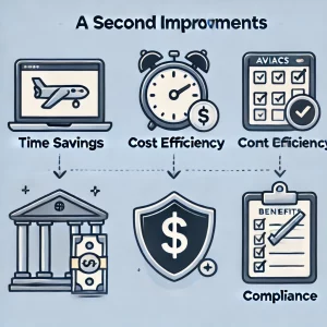 DALL·E 2024-09-09 11.31.26 - A second illustration for the blog post showing the benefits of the Aviacs EFB solution. The image should depict three key improvements_ 'Time Savings